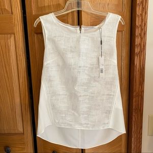 Tahari Katarina Cream textured high/low blouse